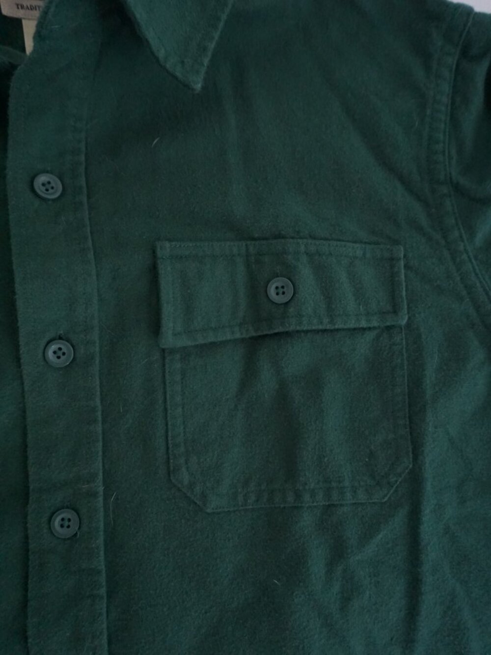 Vintage LL Bean Green Solid Button Front Flannel Shirt Traditional Workwear L - Picture 10 of 11